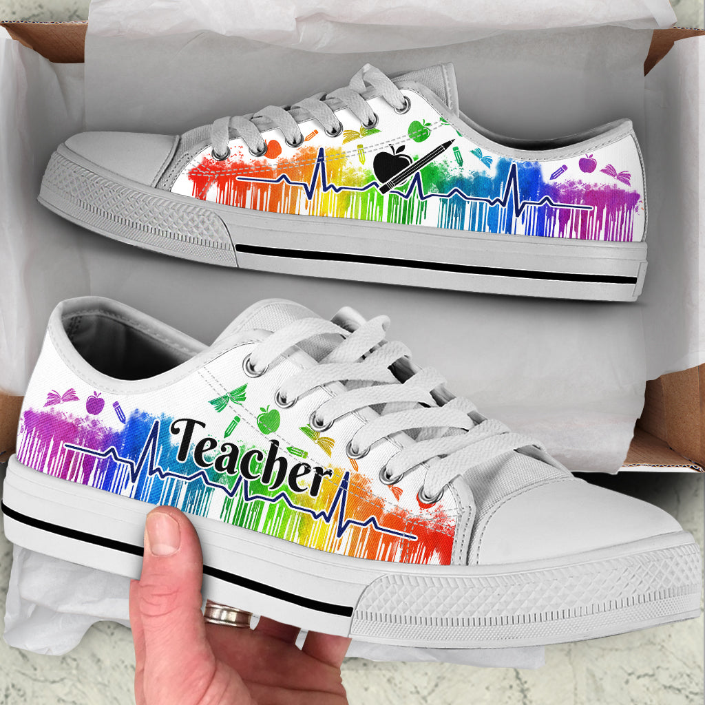 Teacher Shoes Drip Watercolor Heartbeat Low Top Shoes Best Gift For Teacher School Shoes Sneaker For Walking 1 Teacher Shoes Drip Watercolor Heartbeat Low Top Shoes Best Gift For Teacher School Shoes Sneaker For Walking 1