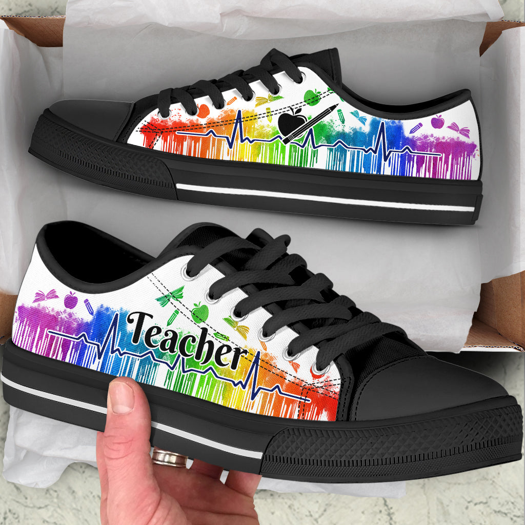 Teacher Shoes Drip Watercolor Heartbeat Low Top Shoes Best Gift For Teacher School Shoes Sneaker For Walking 2 Teacher Shoes Drip Watercolor Heartbeat Low Top Shoes Best Gift For Teacher School Shoes Sneaker For Walking 2