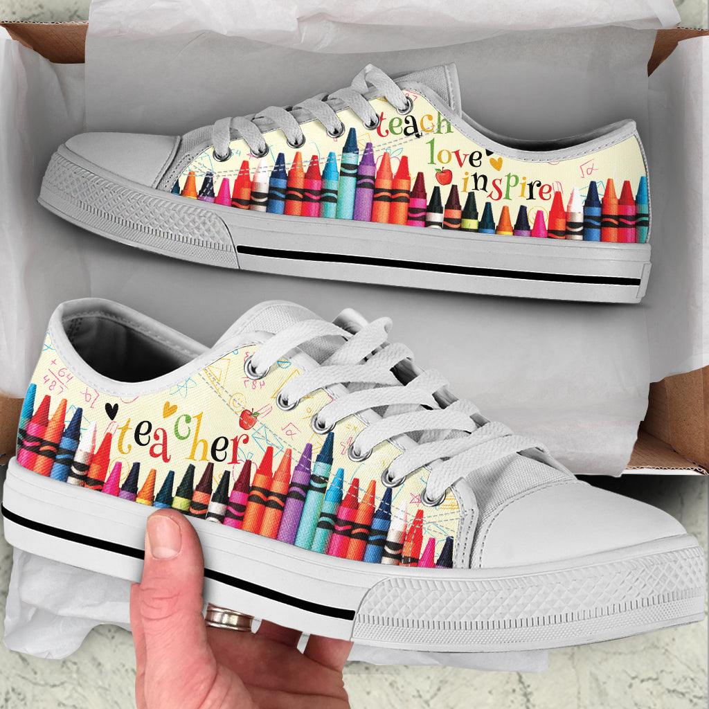 Teacher Teach Love Inspire Low Top Shoes Teacher Shoes Sunflower Owl Low Top Shoes Best Gift For Teacher School Shoes 1