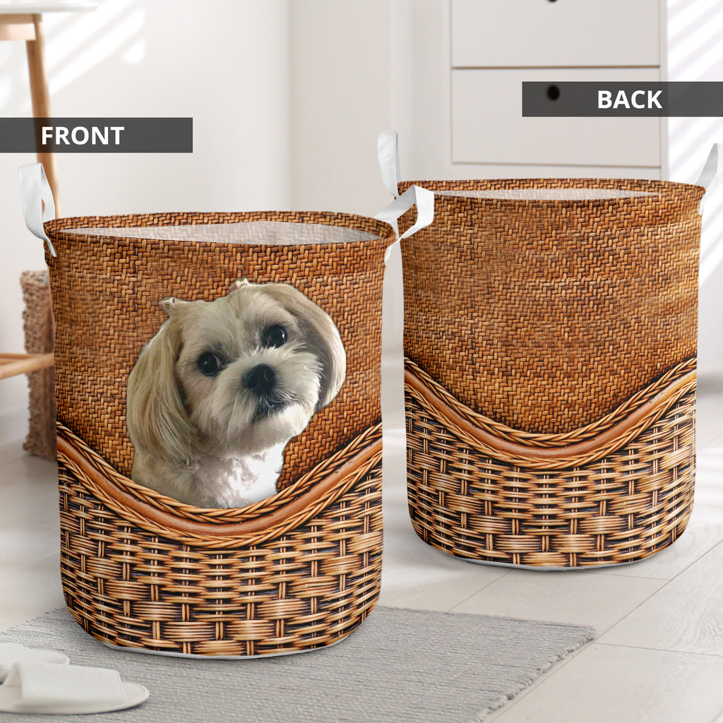 Tina Dog Rattan Texture Laundry Basket Laundry Hamper Dog Lovers Gifts for Him or Her Storage Basket 1