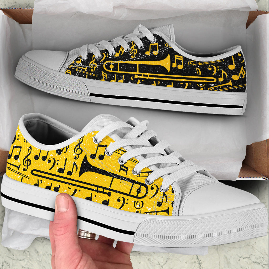 Trombone 2 Color Pattern Low Top Yellow Music Shoes Fashionable Casual Shoes Gift For Adults 1 Trombone 2 Color Pattern Low Top Yellow Music Shoes Fashionable Casual Shoes Gift For Adults 1
