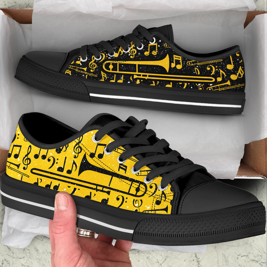 Trombone 2 Color Pattern Low Top Yellow Music Shoes Fashionable Casual Shoes Gift For Adults 2 Trombone 2 Color Pattern Low Top Yellow Music Shoes Fashionable Casual Shoes Gift For Adults 2