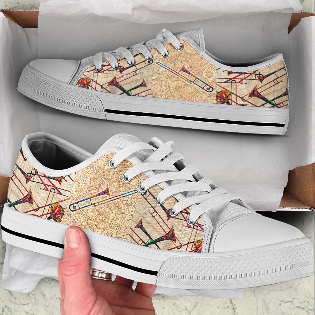 Trombone Hand Painting Low Top Music Shoes Fashionable Casual Shoes Gift For Adults Best Shoes For Him Or Her 1