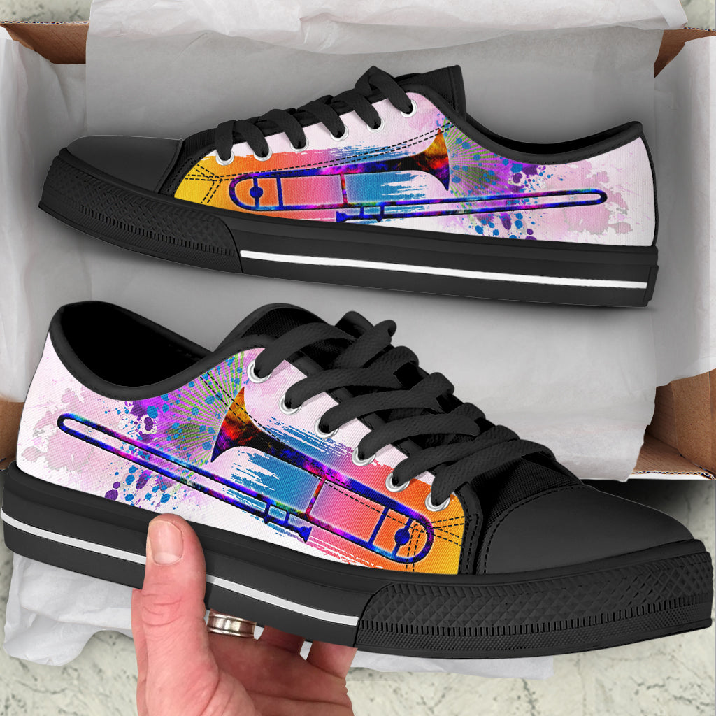 Trombone Splash Watercolor Low Top Music Shoes Fashionable Low Top Casual Shoes Gift For Adults 2