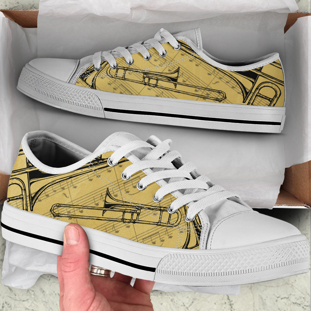 Trombone Vintage Art Low Top Music Shoes Fashionable Low Top Casual Shoes Gift For Adults Sneaker For Walking 1