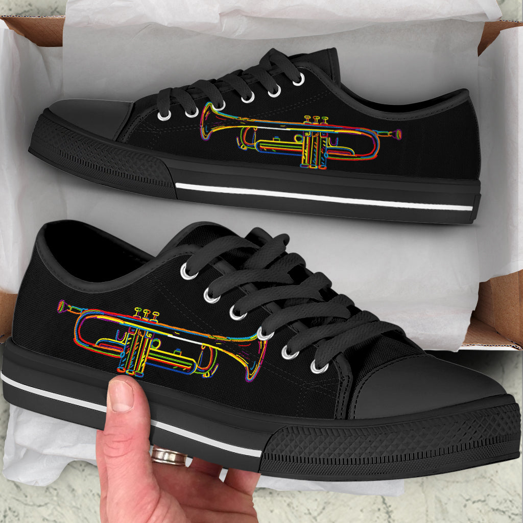 Trumpet Sketch Over Black Low Top Music Shoes Fashionable Low Top Casual Shoes Gift For Adults 2