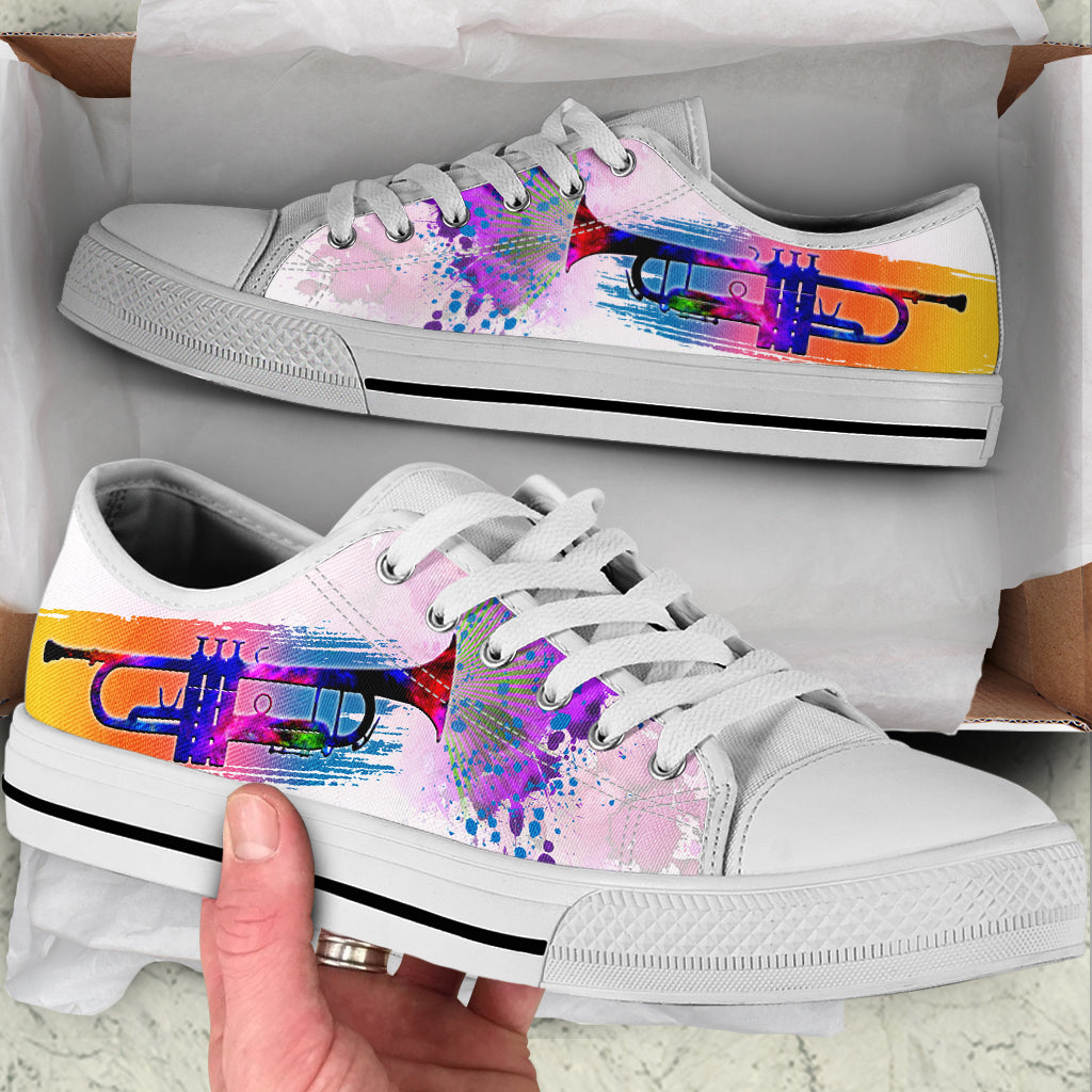 Trumpet Splash Watercolor Low Top Music Shoes Fashionable Low Top Casual Shoes Gift For Adults 1