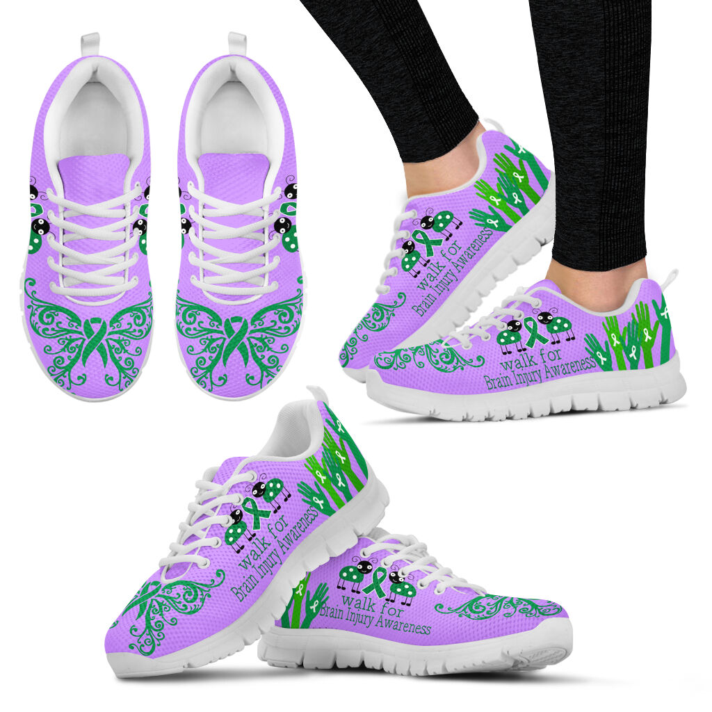 Walk For Brain Injury Shoes Awareness Purple Green Sneaker Walking Shoes Best Gift For Men And Women 1 Walk For Brain Injury Shoes Awareness Purple Green Sneaker Walking Shoes Best Gift For Men And Women 1