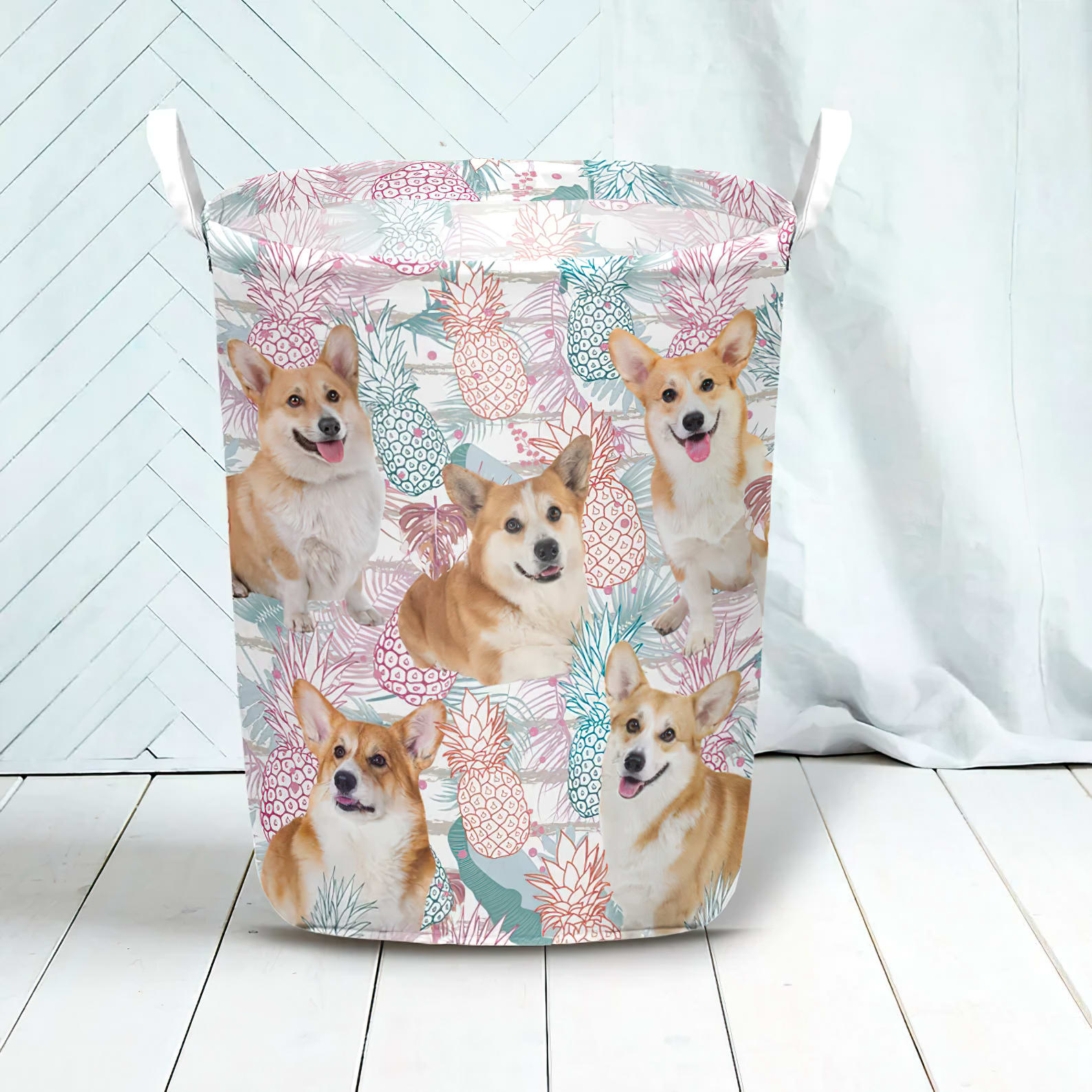 Welsh Corgi In Summer Tropical With Leaf Seamless Laundry Basket Laundry Hamper Dog Lovers Gifts for Him or Her 3