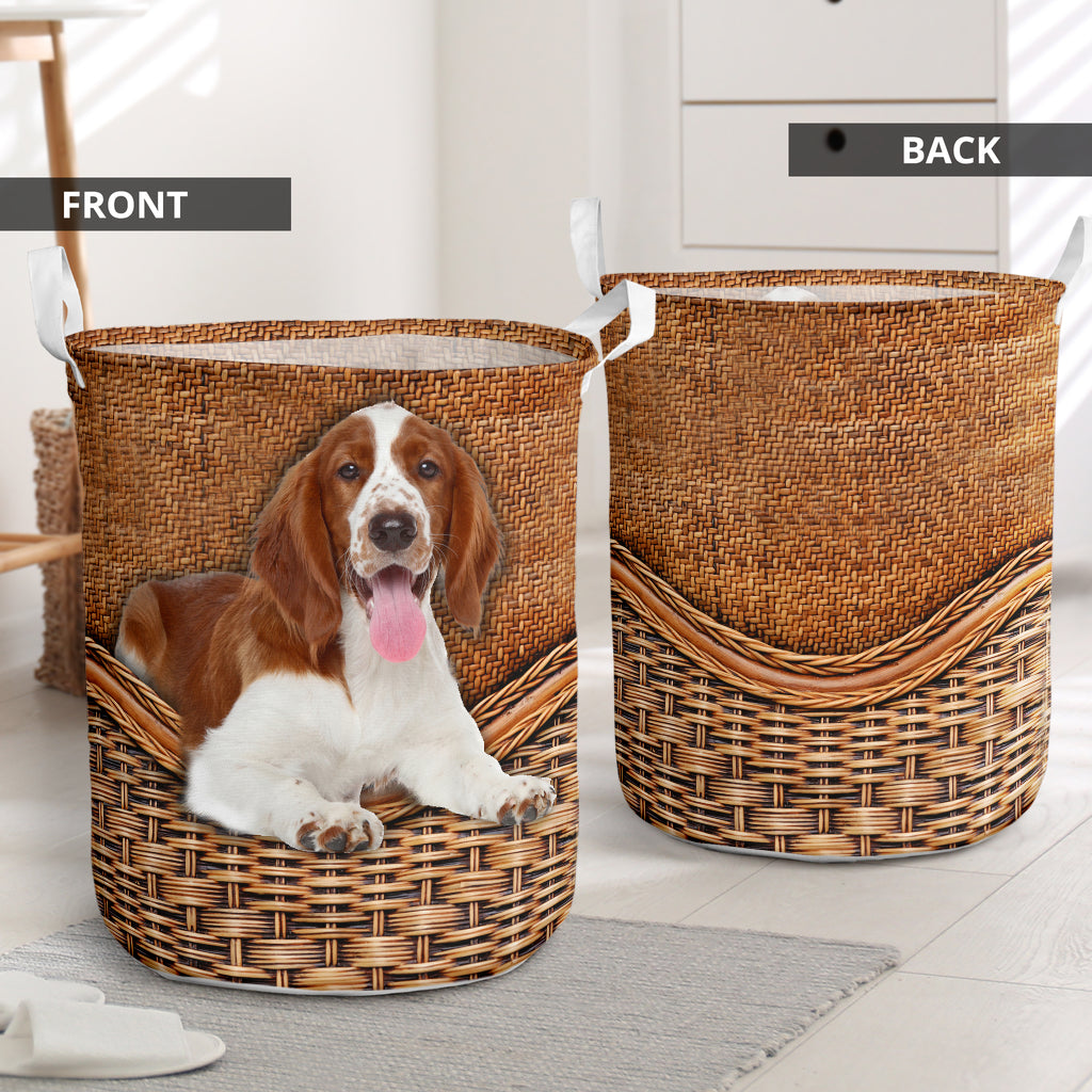 Welsh Springer Spaniel Rattan Texture Laundry Basket Laundry Hamper Dog Lovers Gifts for Him or Her 1