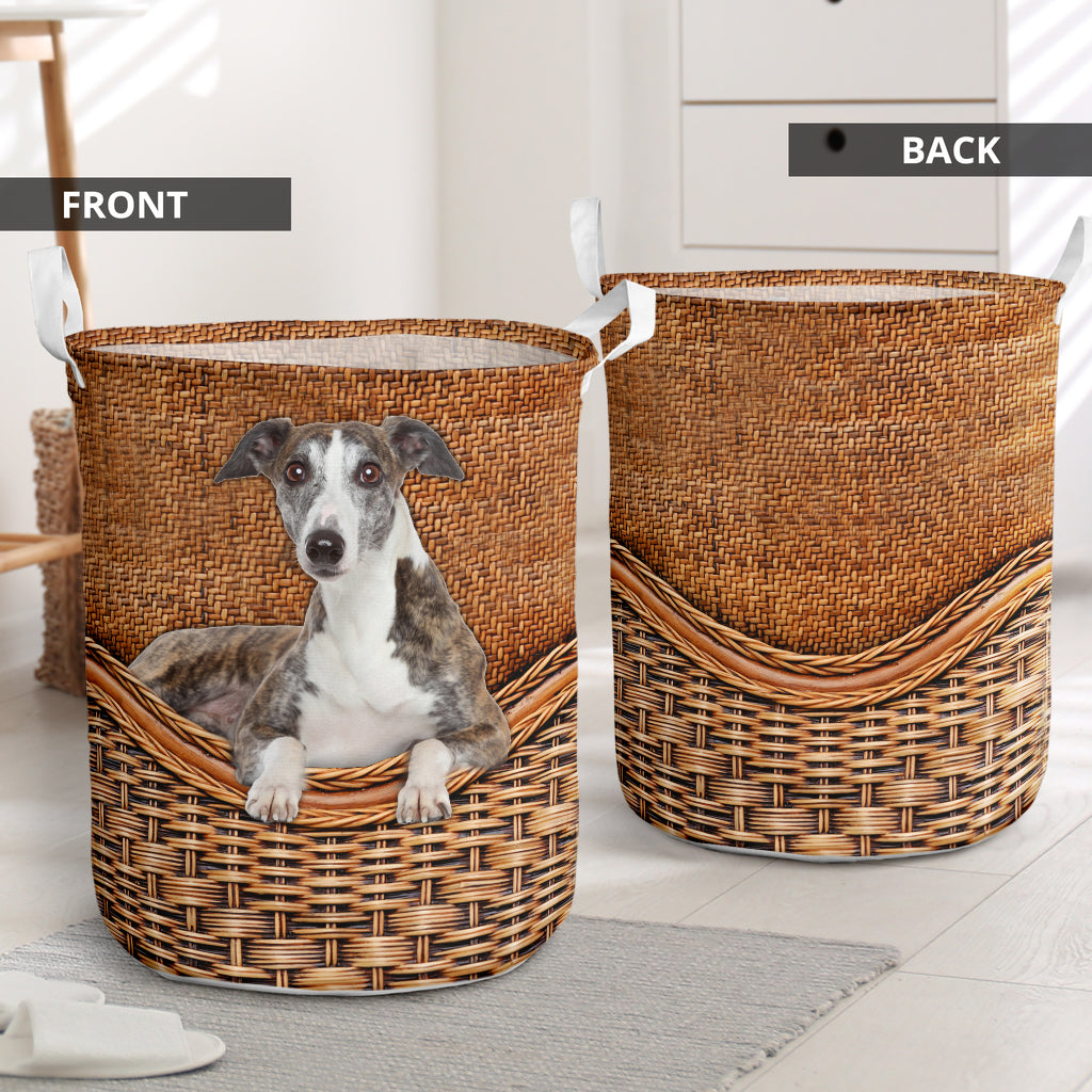 Whippet Rattan Texture Laundry Basket Laundry Hamper Dog Lovers Gifts for Him or Her Storage Basket 1