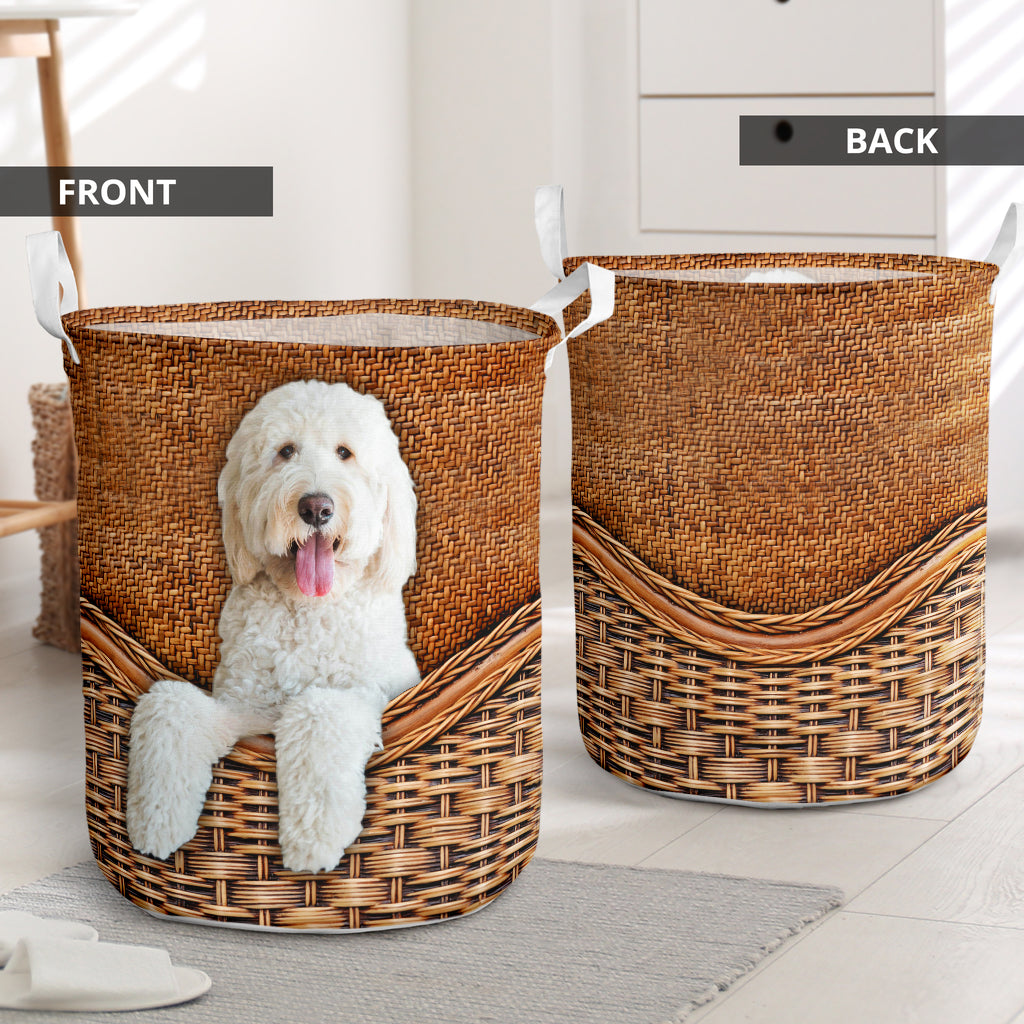White Goldendoodle Rattan Texture Laundry Basket Laundry Hamper Dog Lovers Gifts for Him or Her 1 White Goldendoodle Rattan Texture Laundry Basket Laundry Hamper Dog Lovers Gifts for Him or Her 1