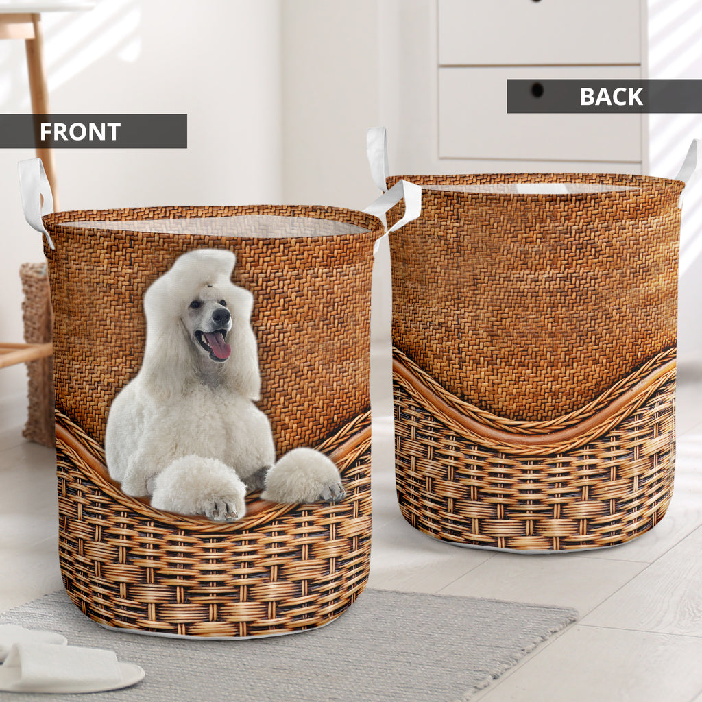 White Standard Poodle Rattan Texture Laundry Basket Laundry Hamper Dog Lovers Gifts for Him or Her 1 White Standard Poodle Rattan Texture Laundry Basket Laundry Hamper Dog Lovers Gifts for Him or Her 1