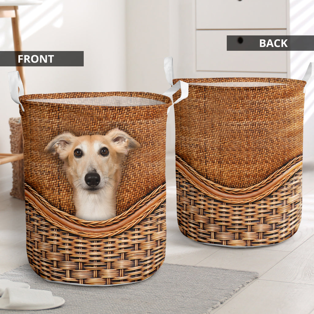 Wind Sprites Rattan Texture Laundry Basket Laundry Hamper Dog Lovers Gifts for Him or Her Storage Basket 1