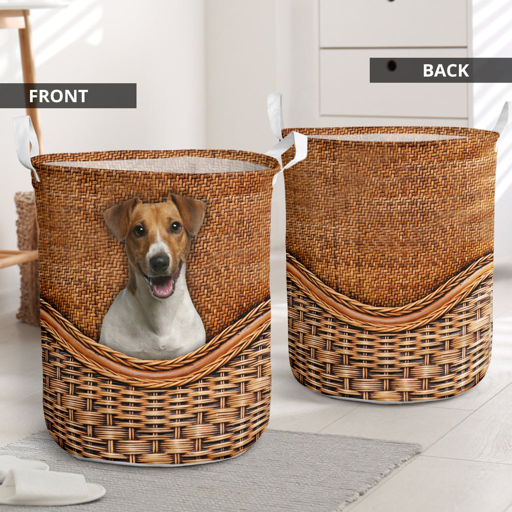 Wire Jack Russell Rattan Texture Laundry Basket Laundry Hamper Dog Lovers Gifts for Him or Her 1