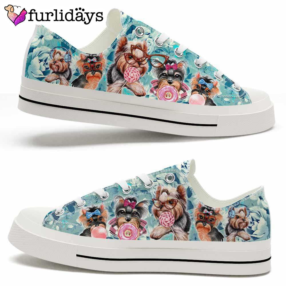 Yorkshire Terrier Blue Flowers Candy Low Top Shoes 1 Yorkshire Terrier Blue Flowers Candy Low Top Shoes 1
