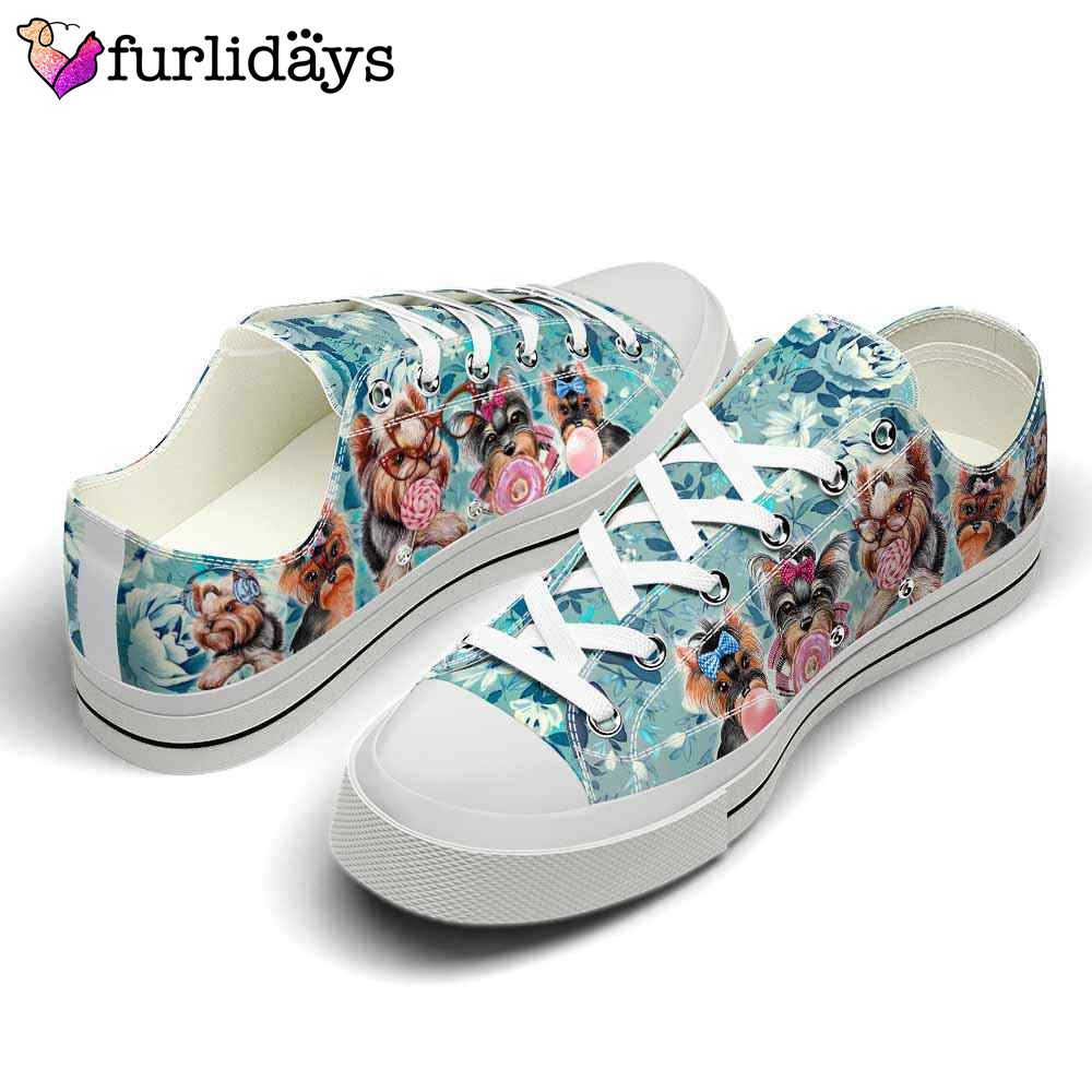 Yorkshire Terrier Blue Flowers Candy Low Top Shoes 2 Yorkshire Terrier Blue Flowers Candy Low Top Shoes 2