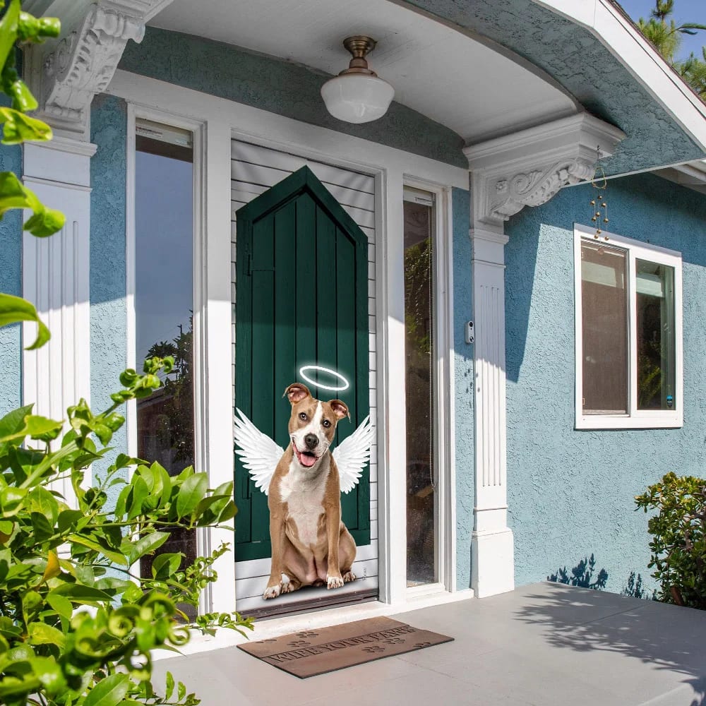 Angel Pit Bull Dog Door Cover Xmas Outdoor Decoration Gifts For Dog Lovers 3