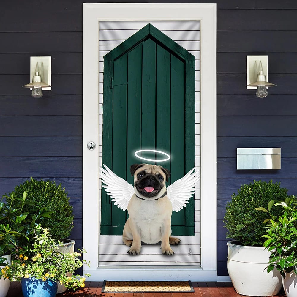 Angel Pug Dog Door Cover Xmas Outdoor Decoration Gifts For Dog Lovers 2 Angel Pug Dog Door Cover Xmas Outdoor Decoration Gifts For Dog Lovers 2