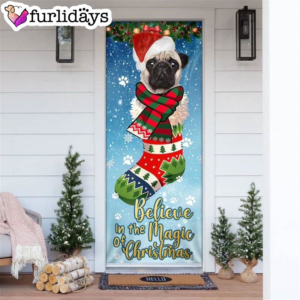 Believe In The Magic Of Christmas. Bulldog In Sock Door Cover Xmas Gifts For Pet Lovers Christmas Decor Believe In The Magic Of Christmas. Bulldog In Sock Door Cover Xmas Gifts For Pet Lovers Christmas Decor