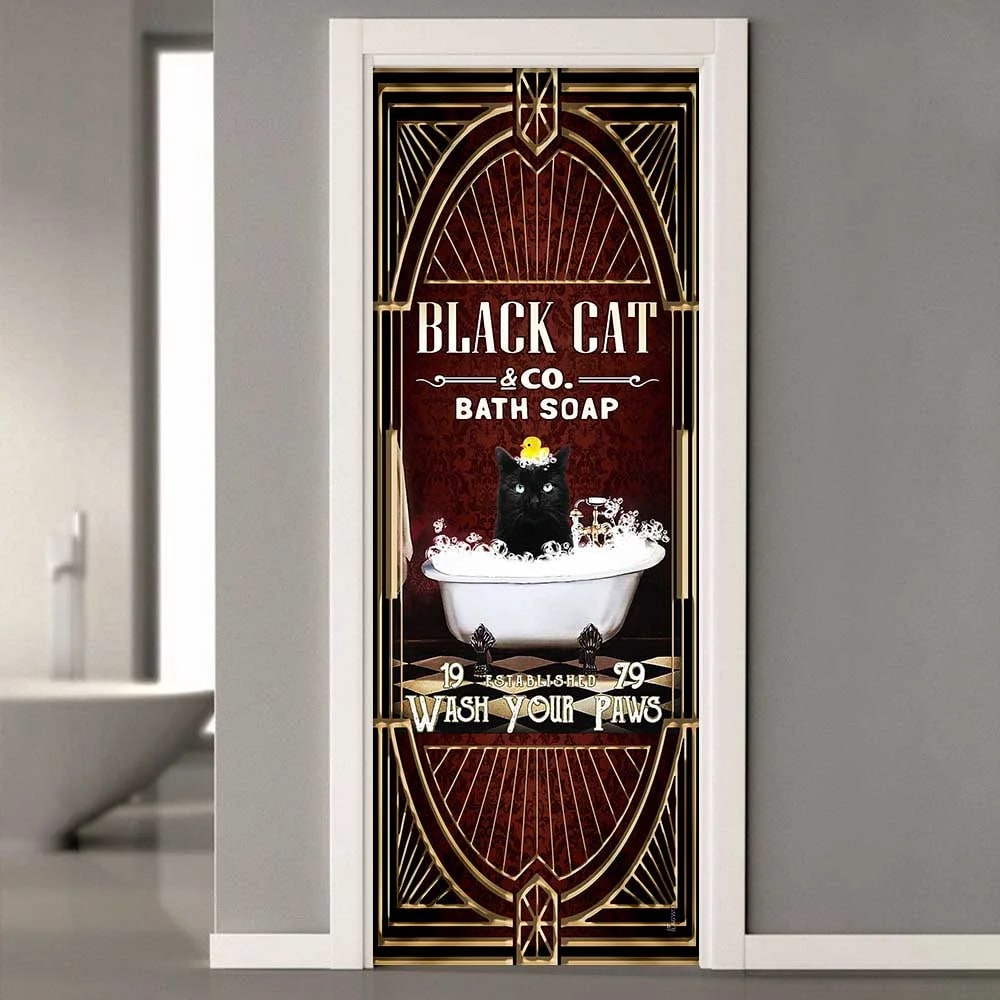 Black Cat Bath Soap. Wash Your Paws Door Cover 2