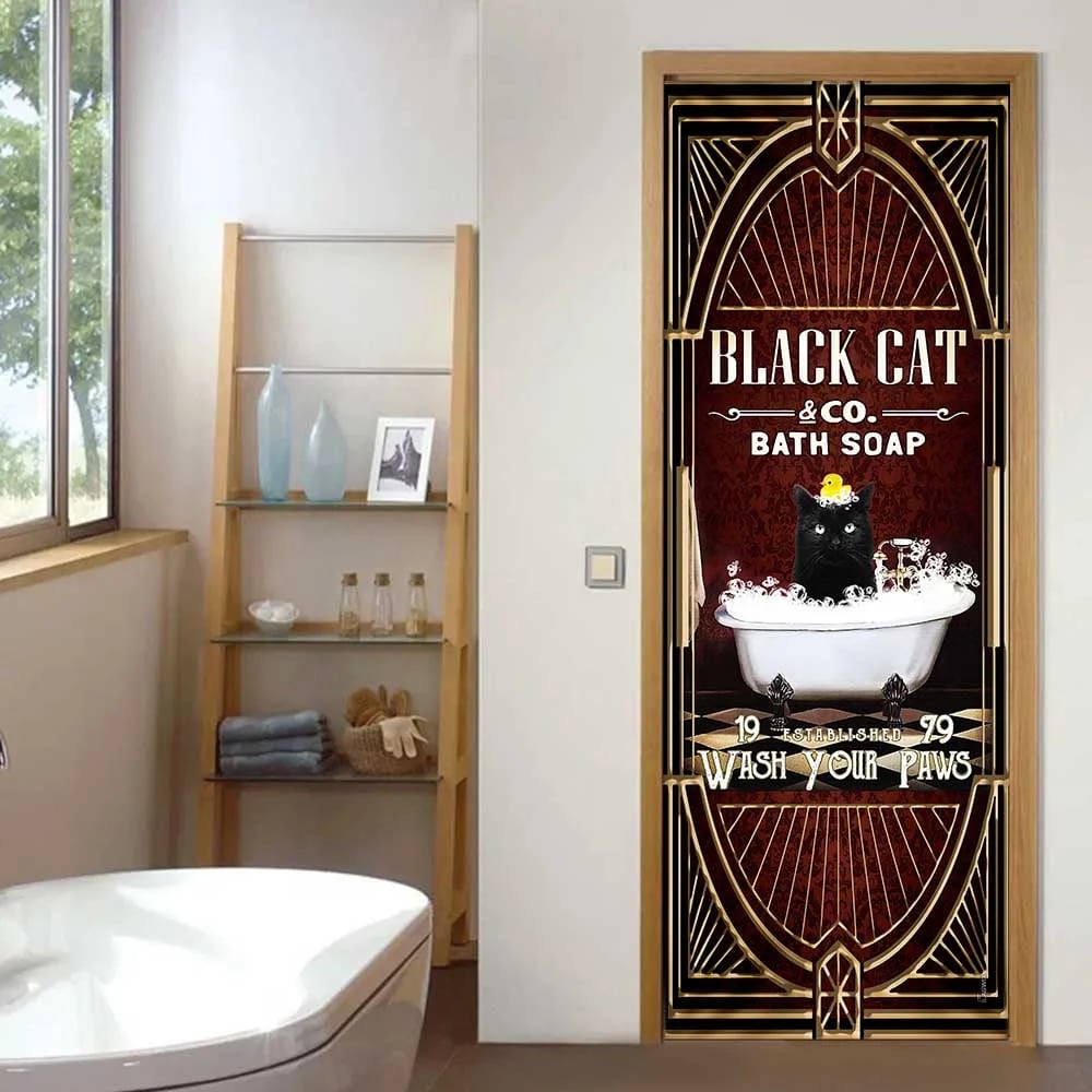 Black Cat Bath Soap. Wash Your Paws Door Cover 3