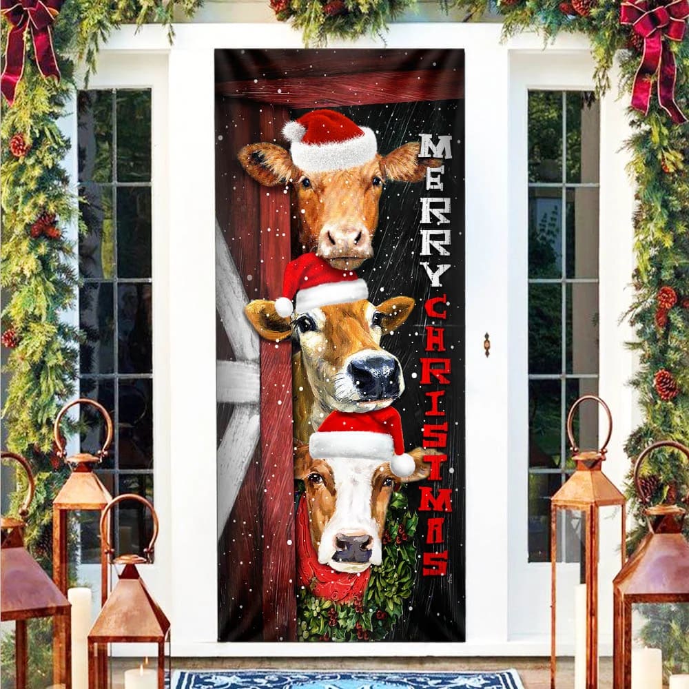 Cattle Cow Merry Christmas Door Cover Front Door Christmas Cover Christmas Outdoor Decoration Unique Gifts Doorcover 3