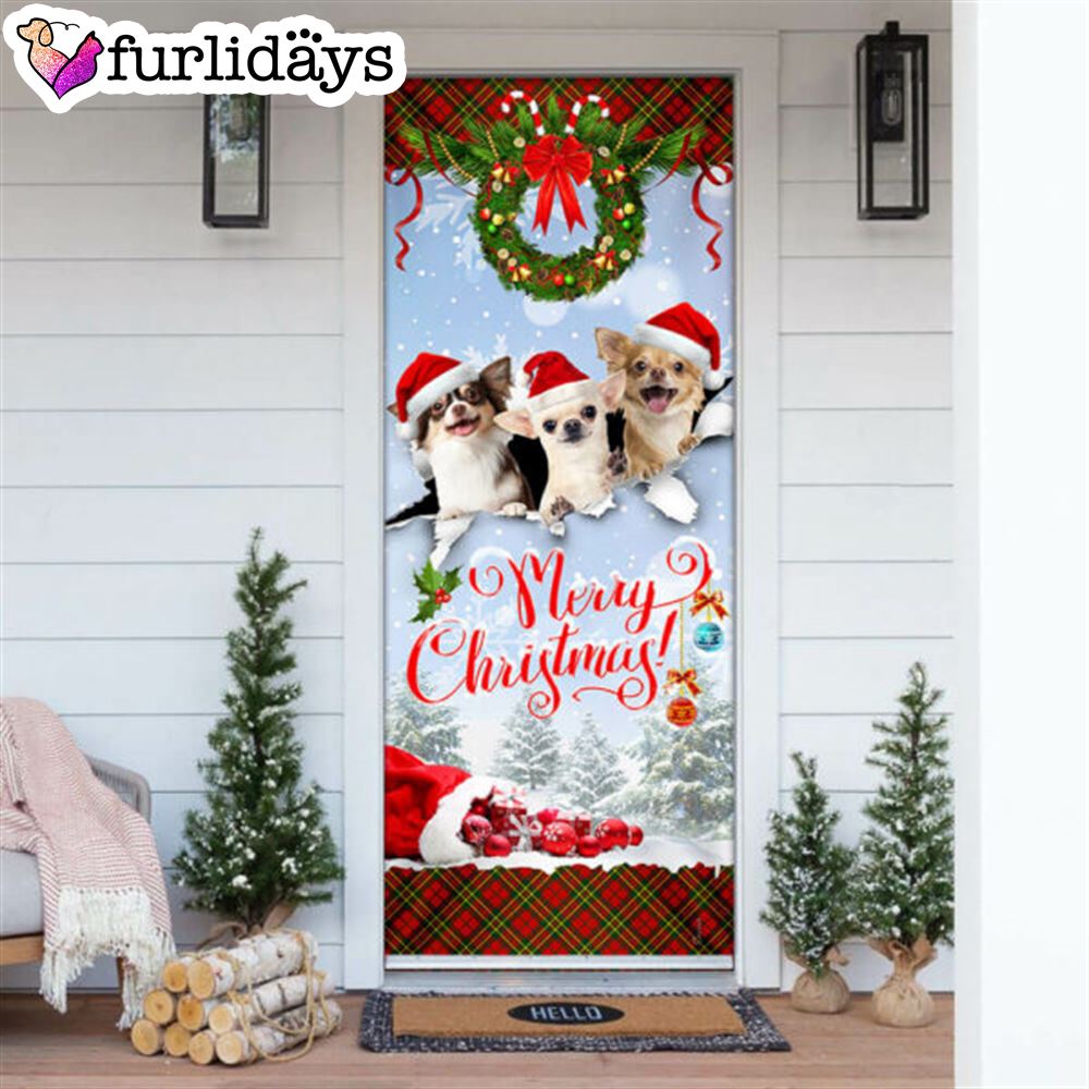 Chihuahua Merry Christmas Door Cover Front Door Christmas Cover Christmas Outdoor Decoration Gifts For Dog Lovers 6