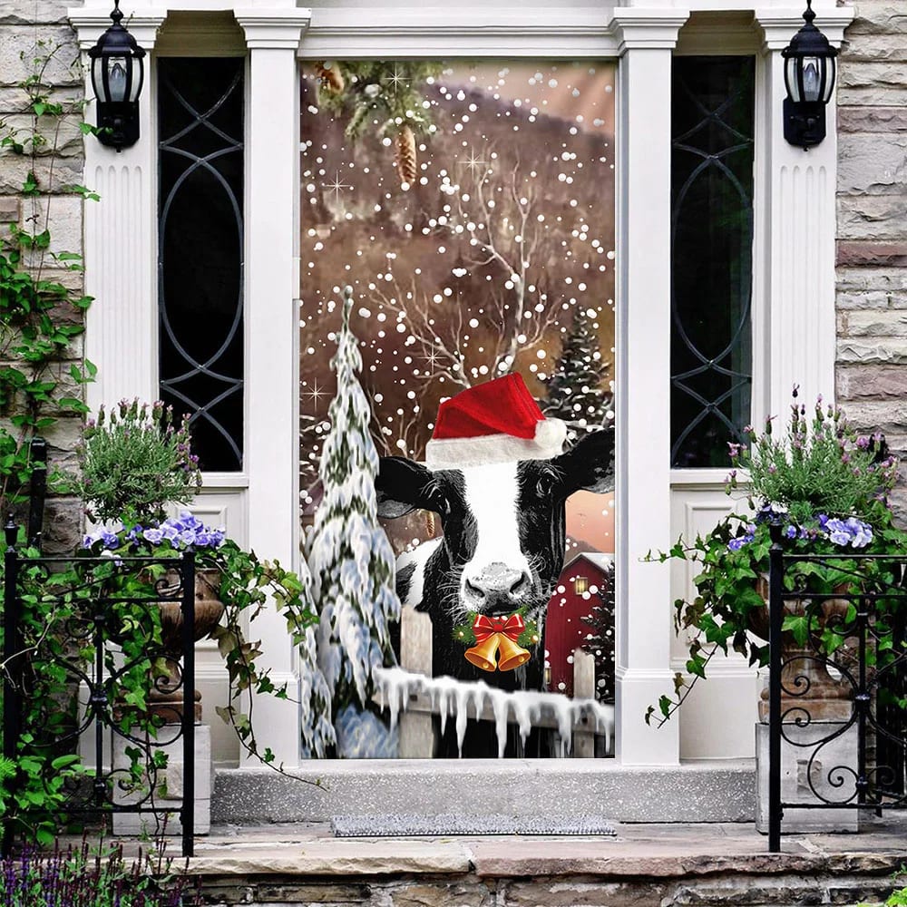 Christmas Cow Door Cover Door Christmas Cover Christmas Outdoor Decoration 3
