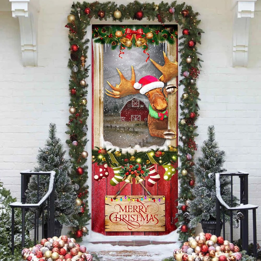 Christmas Moose Door Cover Door Christmas Cover Christmas Outdoor Decoration Unique Gifts Doorcover 3