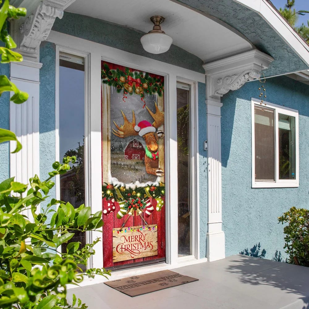 Christmas Moose Door Cover Door Christmas Cover Christmas Outdoor Decoration Unique Gifts Doorcover 4