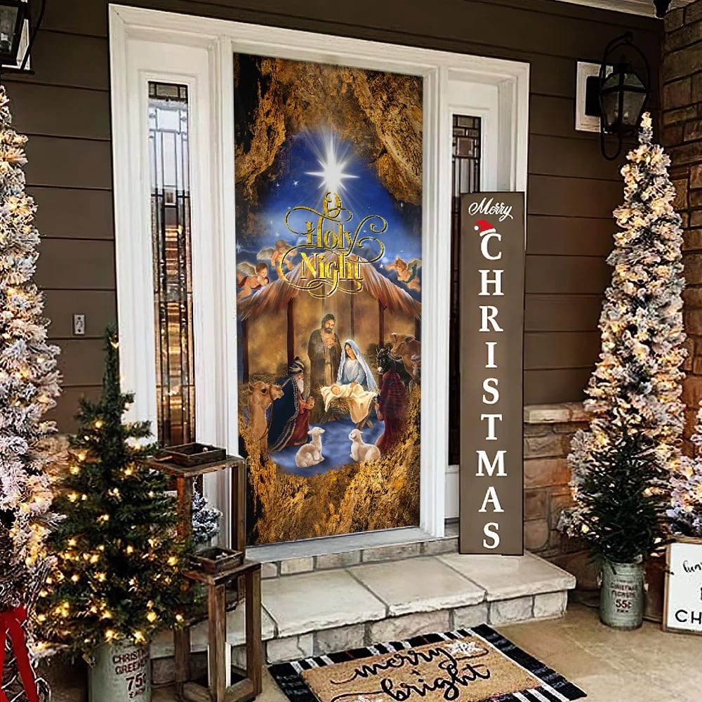 Christmas Silent Night Door Cover Jesus Is Born Door Christmas Cover Christmas Outdoor Decoration Unique Gifts Doorcover 2