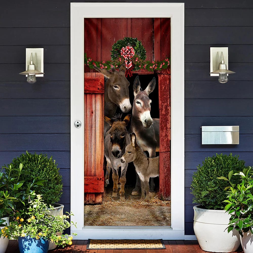 Happy Family Donkey Door Cover Unique Gifts Doorcover Holiday Decor 2 Happy Family Donkey Door Cover Unique Gifts Doorcover Holiday Decor 2
