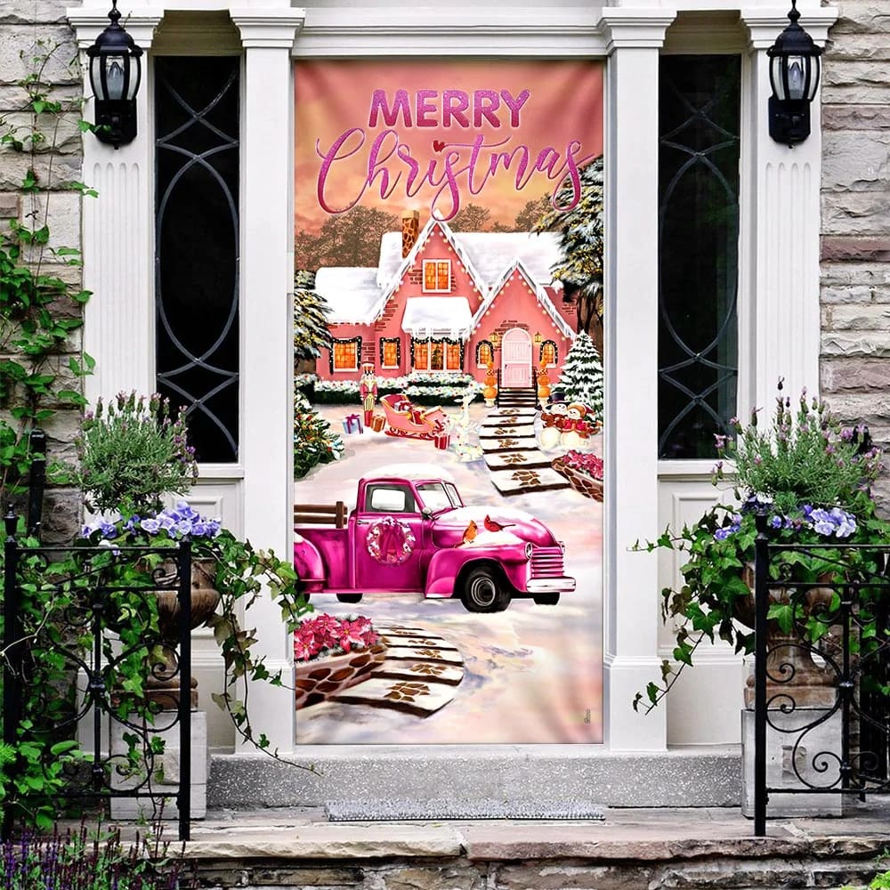 Happy Pink Christmas Door Cover Door Christmas Cover Christmas Outdoor Decoration Unique Gifts Doorcover 3 Happy Pink Christmas Door Cover Door Christmas Cover Christmas Outdoor Decoration Unique Gifts Doorcover 3