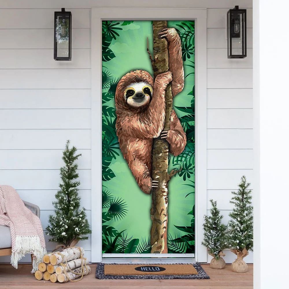 Happy Sloth Door Cover Unique Gifts Doorcover Christmas Gift For Friends 1 Happy Sloth Door Cover Unique Gifts Doorcover Christmas Gift For Friends 1