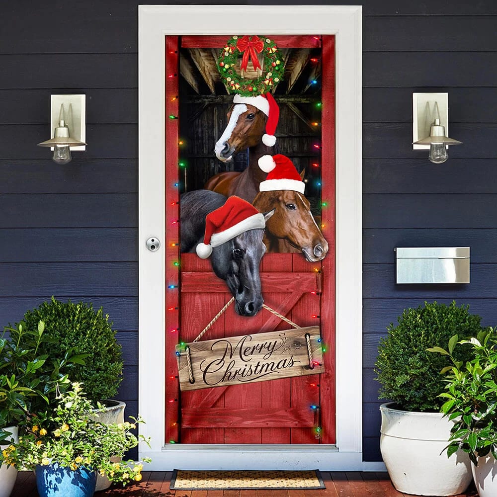Horse Door Cover Merry Christmas Door Cover Christmas Horse Decor Housewarming Gifts 2 Horse Door Cover Merry Christmas Door Cover Christmas Horse Decor Housewarming Gifts 2