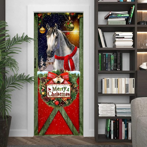 Horse Merry Christmas Door Cover – Christmas Horse Decor – Christmas Outdoor Decoration – Unique Gifts Doorcover