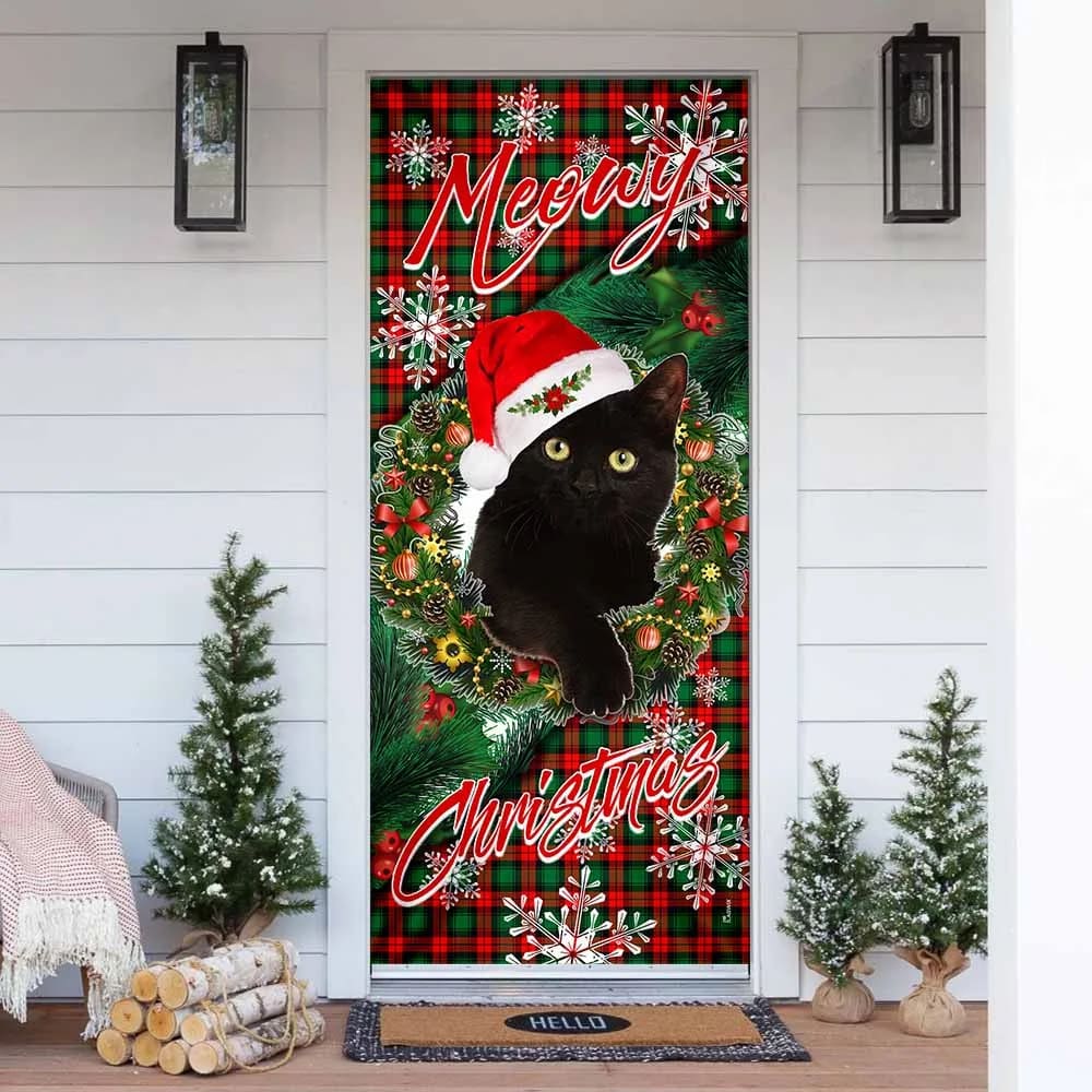 Meowy Christmas Door Cover Black Cat Door Cover 1 Meowy Christmas Door Cover Black Cat Door Cover 1