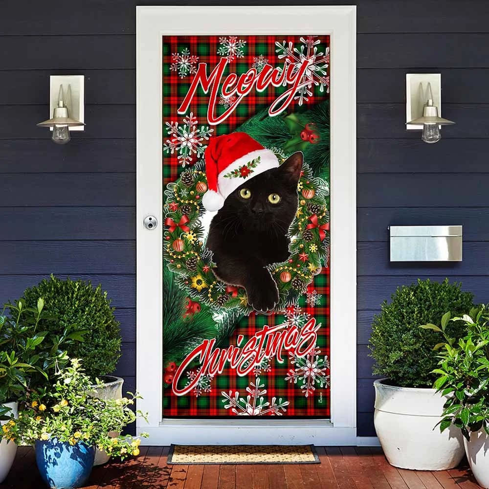Meowy Christmas Door Cover Black Cat Door Cover 2 Meowy Christmas Door Cover Black Cat Door Cover 2
