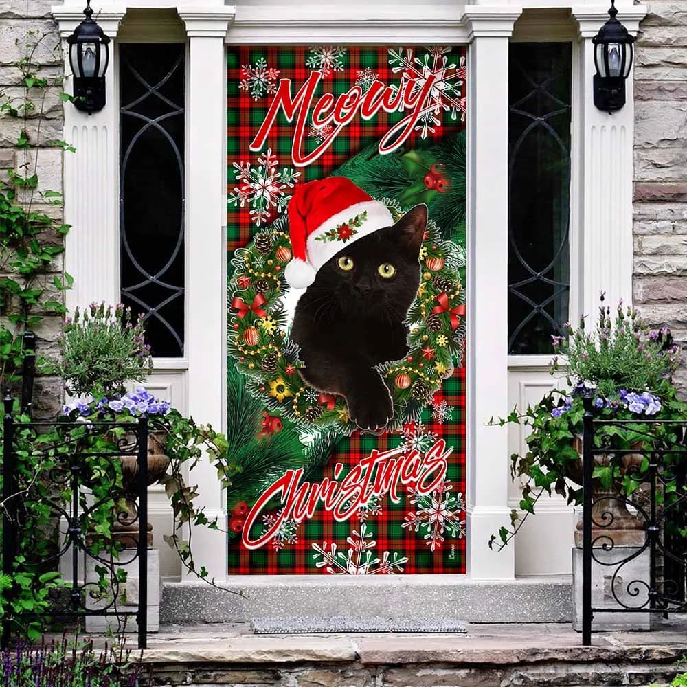 Meowy Christmas Door Cover Black Cat Door Cover 3 Meowy Christmas Door Cover Black Cat Door Cover 3