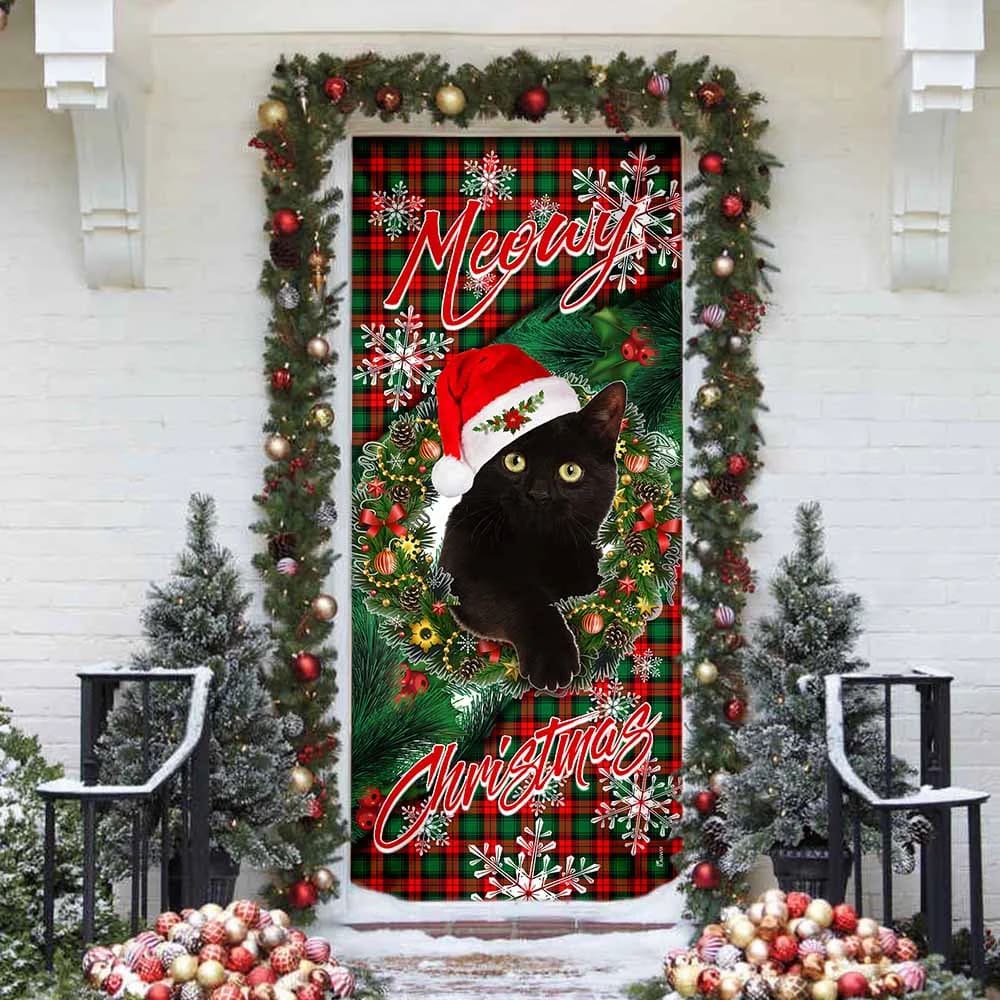 Meowy Christmas Door Cover Black Cat Door Cover 4 Meowy Christmas Door Cover Black Cat Door Cover 4