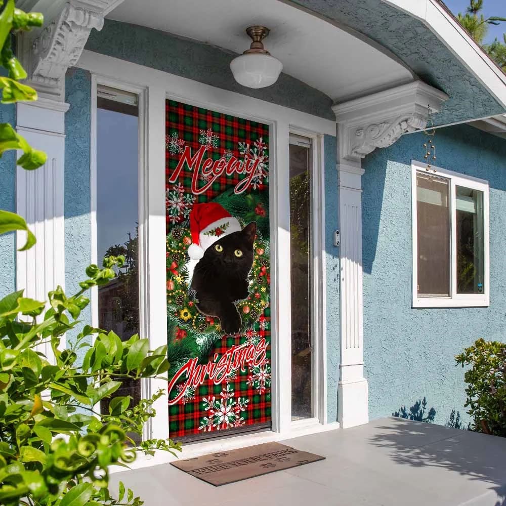 Meowy Christmas Door Cover Black Cat Door Cover 5 Meowy Christmas Door Cover Black Cat Door Cover 5