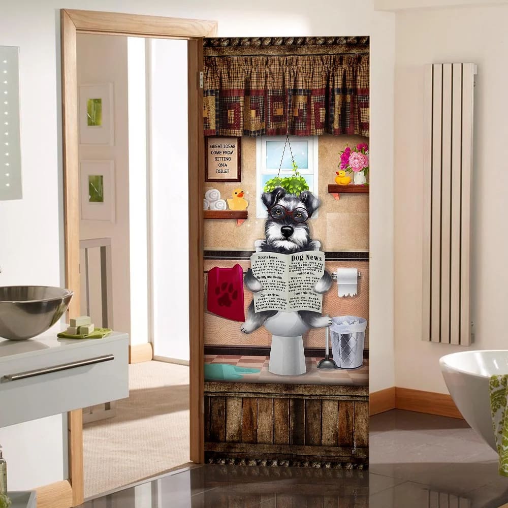 Miniature Schnauzer Puppy Sitting On A Toilet Door Cover Xmas Outdoor Decoration Gifts For Dog Lovers 1