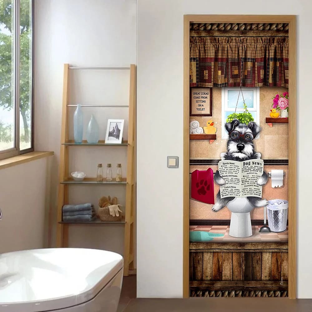 Miniature Schnauzer Puppy Sitting On A Toilet Door Cover Xmas Outdoor Decoration Gifts For Dog Lovers 3