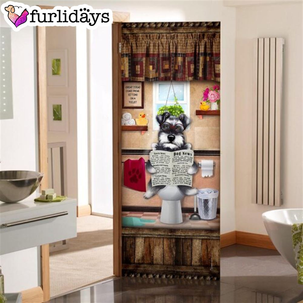 Miniature Schnauzer Puppy Sitting On A Toilet Door Cover Xmas Outdoor Decoration Gifts For Dog Lovers 5