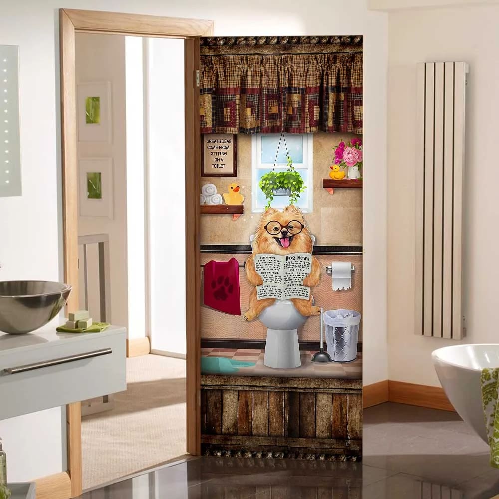 Pomeranian Puppy Sitting On A Toilet Door Cover Xmas Outdoor Decoration Gifts For Dog Lovers 1 Pomeranian Puppy Sitting On A Toilet Door Cover Xmas Outdoor Decoration Gifts For Dog Lovers 1