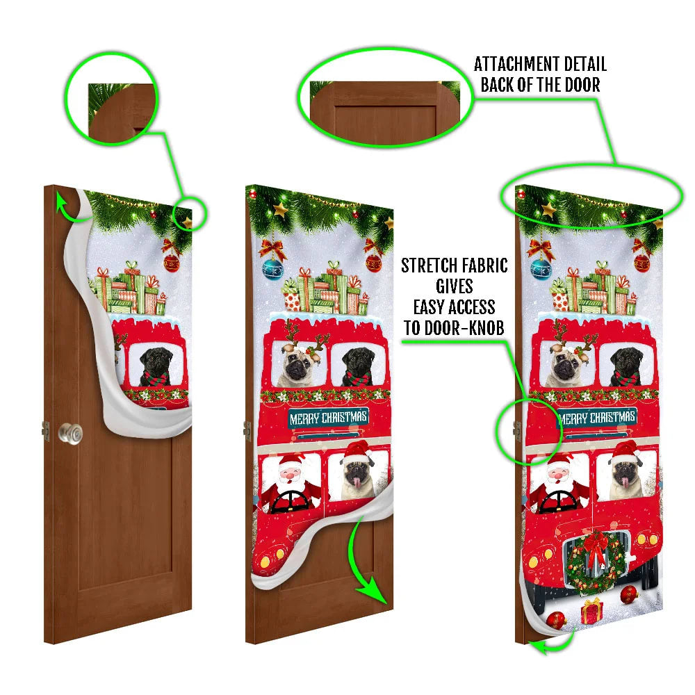Pugs Christmas Bus Door Cover Xmas Outdoor Decoration Gifts For Dog Lovers Housewarming Gifts 5