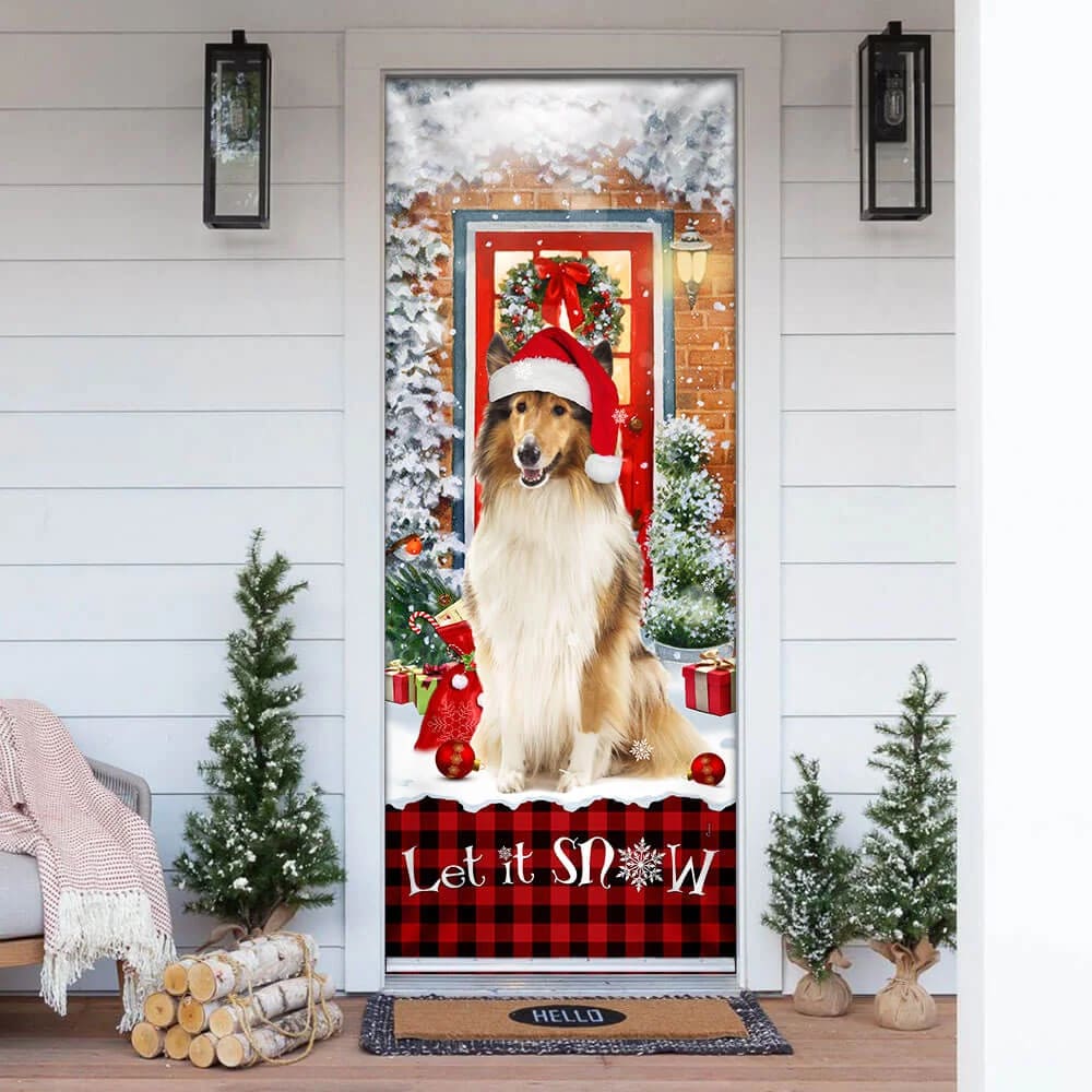 Rough Collie Mery Christmas Door Cover Unique Gifts Doorcover Holiday Decor 1