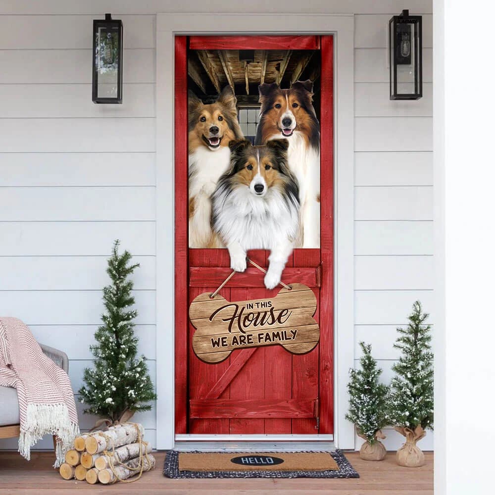 Shetland Sheepdog Sheltie We Are Family Door Cover Xmas Outdoor Decoration Gifts For Dog Lovers 1