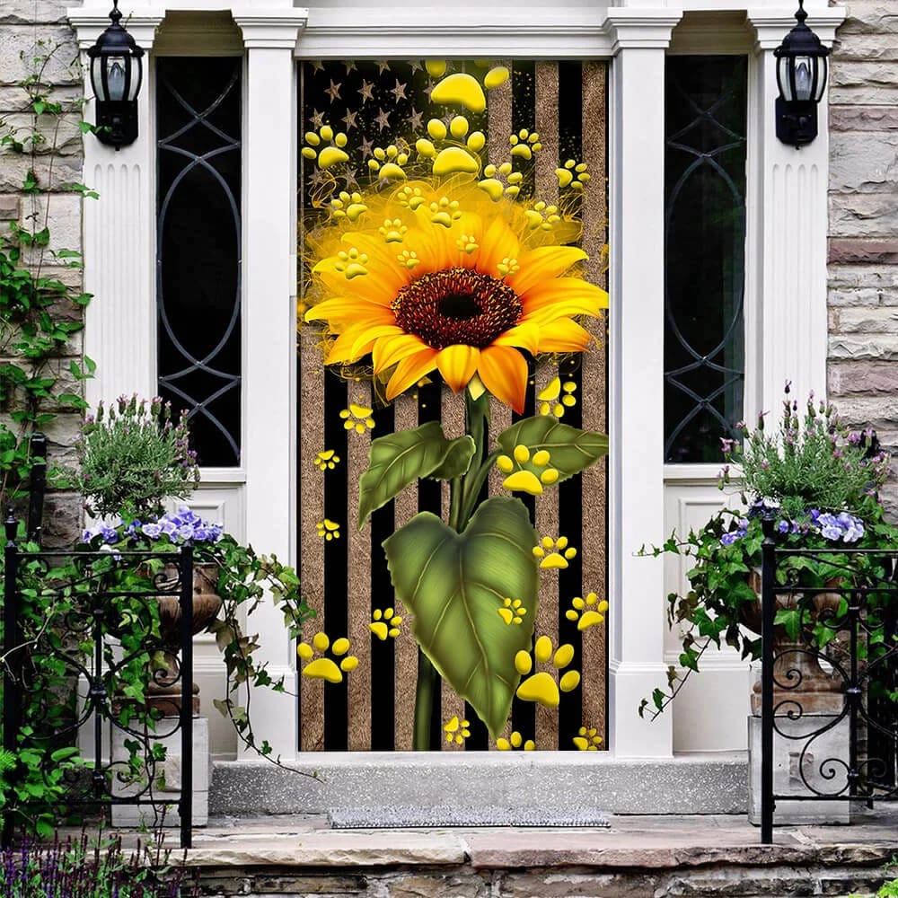 Sunflower Dog Paw Door Cover Xmas Outdoor Decoration Gifts For Dog Lovers 3 Sunflower Dog Paw Door Cover Xmas Outdoor Decoration Gifts For Dog Lovers 3